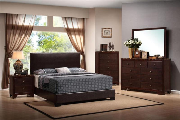 Conner Upholstered California King Panel Bed Dark Brown - 300261KW