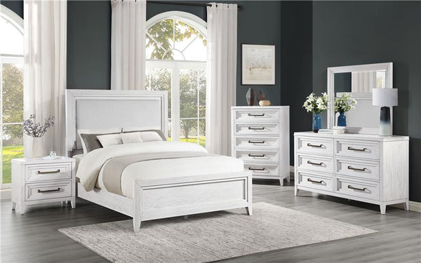 Marielle California King LED Panel Bed Distressed White - 224841KW