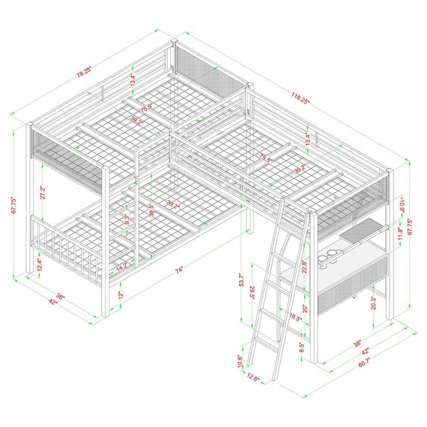 Meyers Metal Twin Over Twin Bunk Bed with Twin Loft Black - 460390-S2