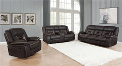 Greer Upholstered Motion Reclining Loveseat Brown - 651355