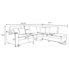 Whitson Upholstered Track Arm Sectional Chaise Sofa Stone - 509766