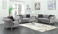 Frostine Upholstered Rolled Arm Tufted Sofa Silver - 551161