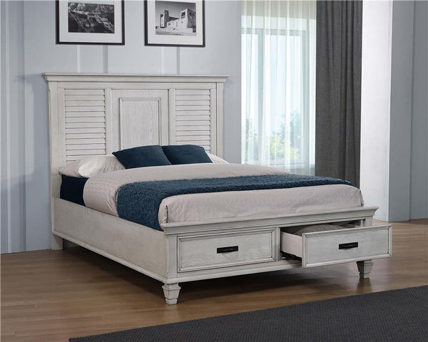 Franco Wood Queen Storage Panel Bed Distressed White - 205330Q