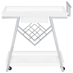 Kinney 2-tier Bar Cart with Storage Drawer White High Gloss and Chrome - 181024