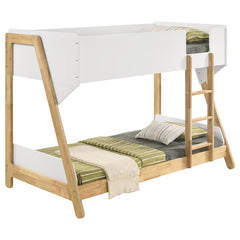 Wyatt Wood Twin Over Twin Bunk Bed White and Natural - 460510