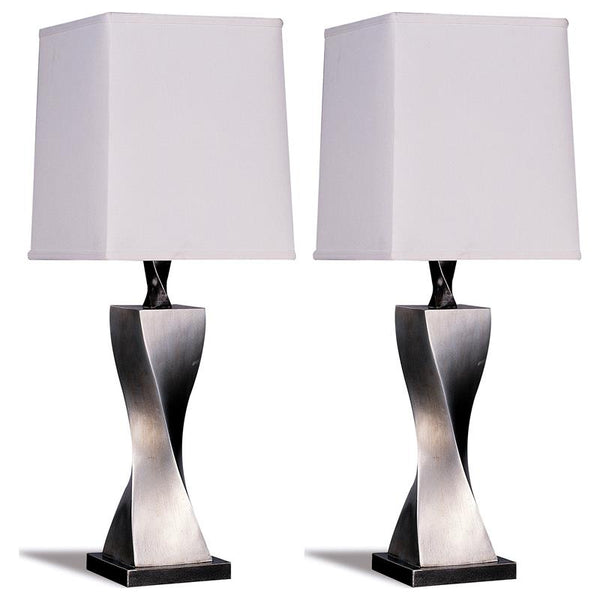 Keene Square Shade Table Lamps White and Antique Silver (Set of 2) - 1497