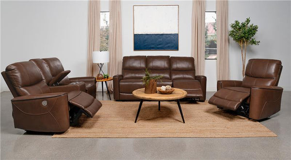 Greenfield Upholstered Power Reclining Loveseat Saddle Brown - 610265P