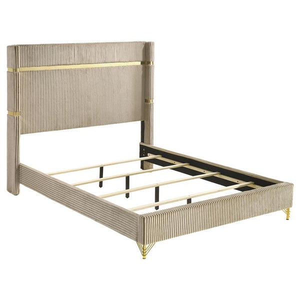 Lucia Upholstered Eastern King Wingback Bed Beige - 224731KE