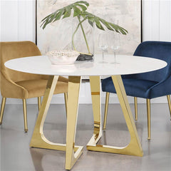 Gwynn Round Dining Table with Marble Top and Stainless Steel Base White and Gold - 107171
