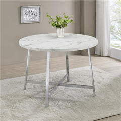 Alcott Round Faux Carrara Marble Top Dining Table Chrome - 120400