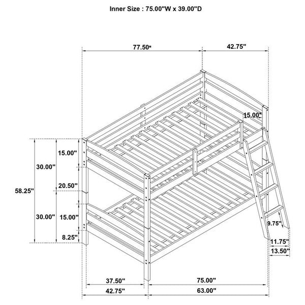 Rhea Wood Twin Over Twin Bunk Bed Grey - 460563T