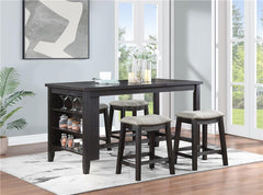 Elliston Rectangular Counter Height Dining Table with Storage Shelves Dark Grey - 121168