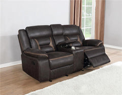 Greer Upholstered Motion Reclining Loveseat Brown - 651355