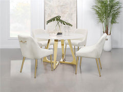 Gwynn Round Dining Table with Marble Top and Stainless Steel Base White and Gold - 107171