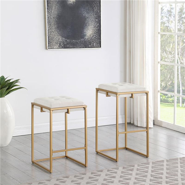 Nadia Square Padded Seat Counter Height Stool (Set of 2) Beige and Gold - 183645