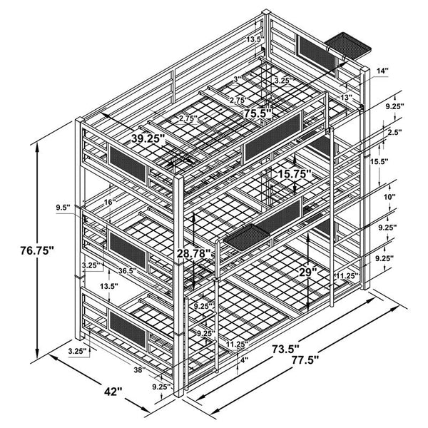 Rogen Metal Twin Triple Bunk Bed Dark Bronze - 460394T