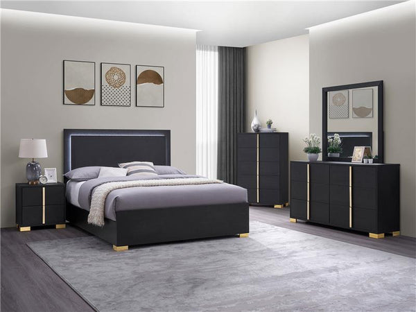 Marceline Wood Full LED Panel Bed Black - 222831F