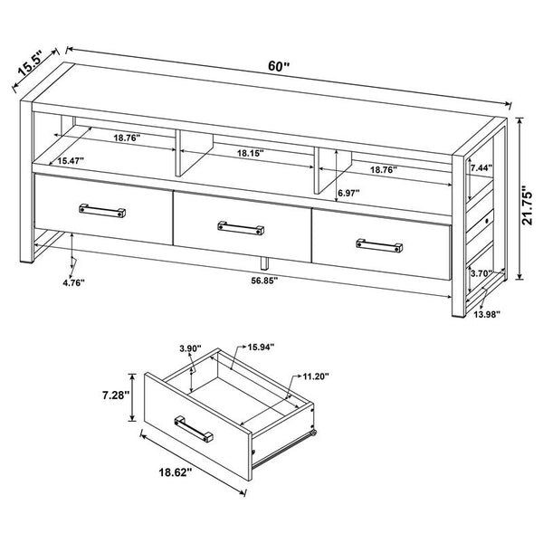 James 3-drawer Engineered Wood 60" TV Stand Distressed Pine - 704272