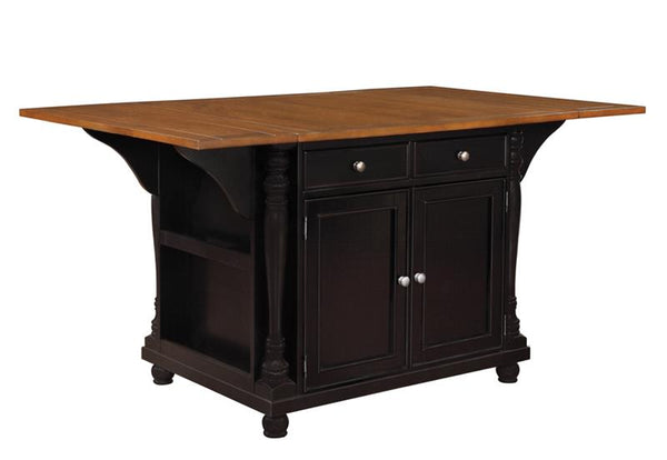 Slater 2-drawer Kitchen Island with Drop Leaves Brown and Black - 102270