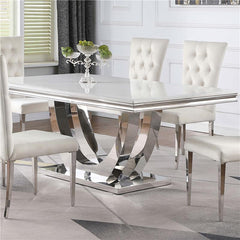 Kerwin Rectangle Faux Marble Top Dining Table White and Chrome - 111101