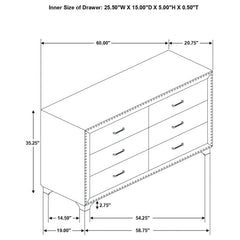 Melody 6-drawer Upholstered Dresser Grey - 223383