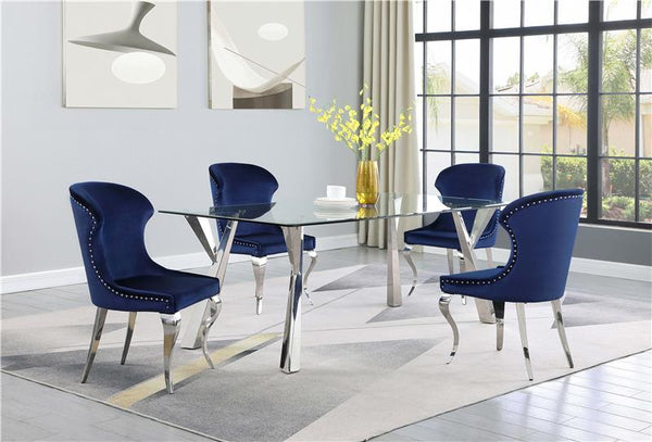 Cheyanne Upholstered Wingback Side Chair with Nailhead Trim Chrome and Ink Blue (Set of 2) - 190745