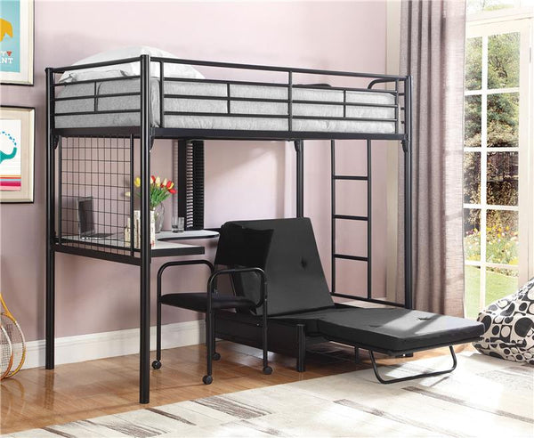 Jenner Twin Futon Workstation Loft Bed with Futon Pad Black - 2209-SM