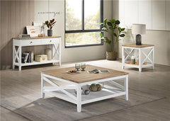Hollis Square Wood Coffee Table With Shelf Brown and White - 708098