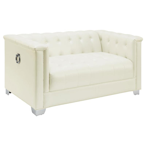 Chaviano Upholstered Track Arm Loveseat Pearl White - 505392