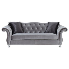 Frostine Upholstered Rolled Arm Tufted Sofa Silver - 551161