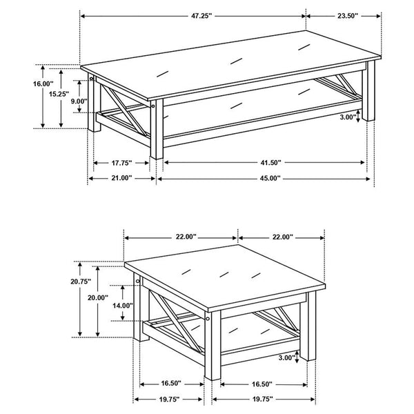Rachelle 3-piece Rectangular Coffee Table Set Deep Merlot - 5909