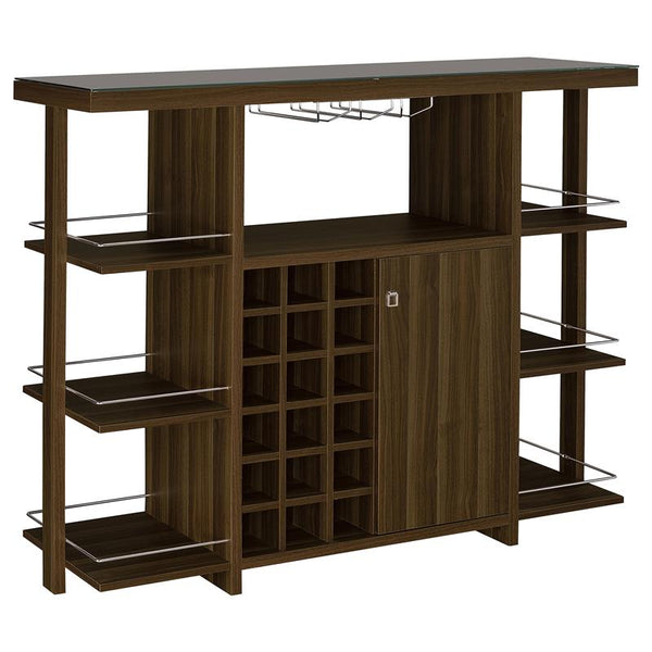 Evelio Bar Unit with Wine Bottle Storage Walnut - 100439