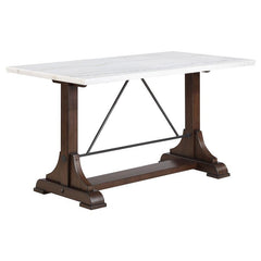 Aldrich Counter Height Trestle Base Dining Table with Genuine White Marble Top and Dark Brown - 182438