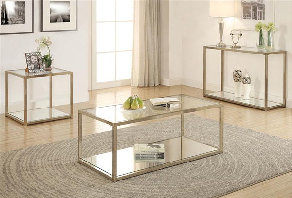 Cora Glass Top End Table Mirrored Shelf Chocolate Chrome - 705237