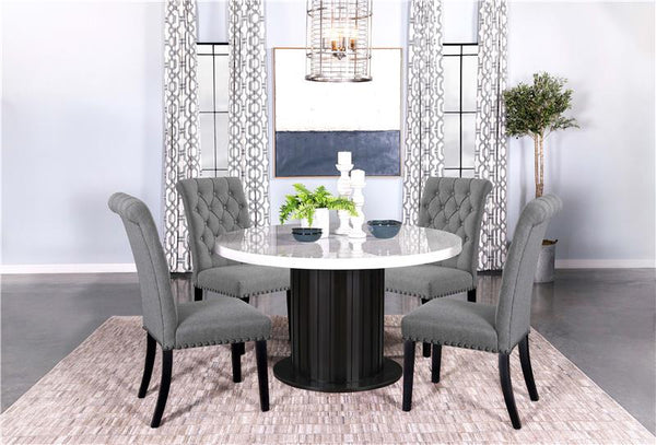 Sherry 5-piece Round Dining Set with Grey Fabric Chairs - 115490-S5G