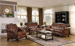 Victoria 3-piece Full Leather Upholstered Sofa Set Brown - 500681-S3