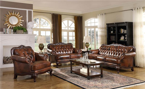 Victoria Full Leather Upholstered Rolled Arm Sofa Brown - 500681