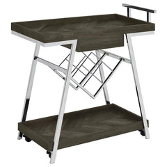 Kinney 2-tier Bar Cart with Storage Drawer Rustic Grey and Chrome - 181025