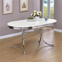 Retro Oval Dining Table Glossy White and Chrome - 2065