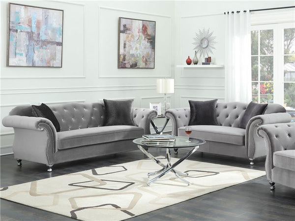 Frostine 2-piece Upholstered Tufted Sofa Set Silver - 551161-S2