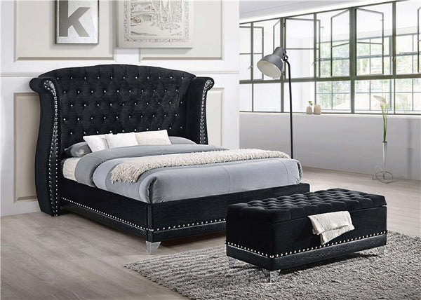 Barzini Velvet Upholstered Tufted Storage Bench Black - 300644