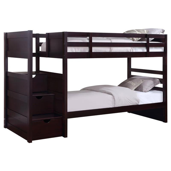 Elliott Wood Twin Over Twin Stairway Bunk Bed Cappuccino - 460441