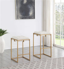 Nadia Square Padded Seat Bar Stool (Set of 2) Beige and Gold - 183646