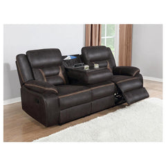 Greer Upholstered Motion Reclining Sofa Brown - 651354