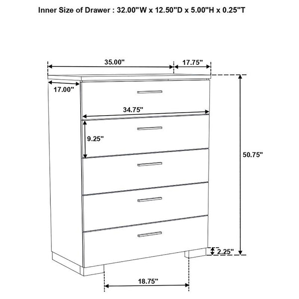 Felicity 5-piece Full Bedroom Set White High Gloss - 203500F-S5