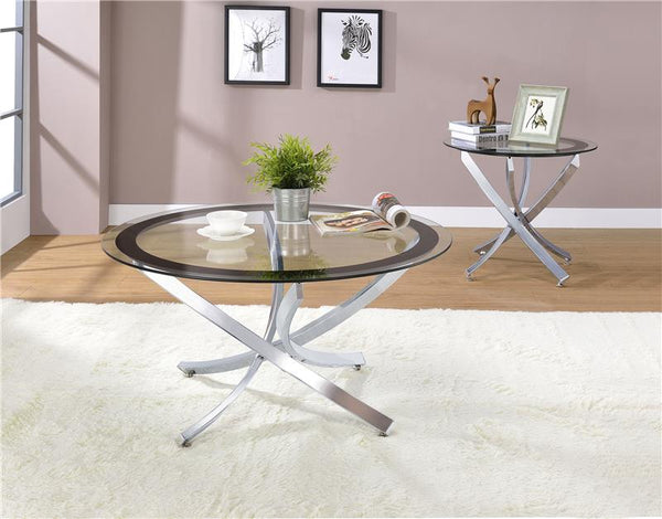 Brooke Round Glass Top Coffee Table Metal Base Chrome - 702588