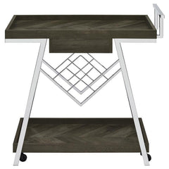 Kinney 2-tier Bar Cart with Storage Drawer Rustic Grey and Chrome - 181025