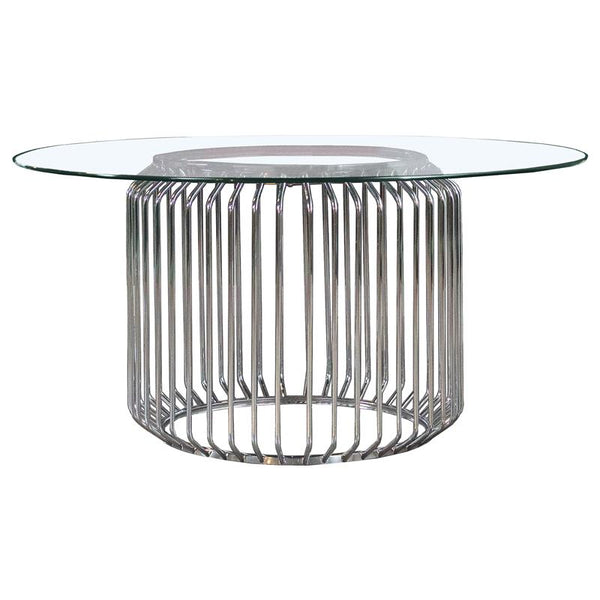 Veena 60" Round Glass Top Dining Table Clear and Chrome - 193430BG