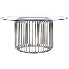 Veena 60" Round Glass Top Dining Table Clear and Chrome - 193430BG