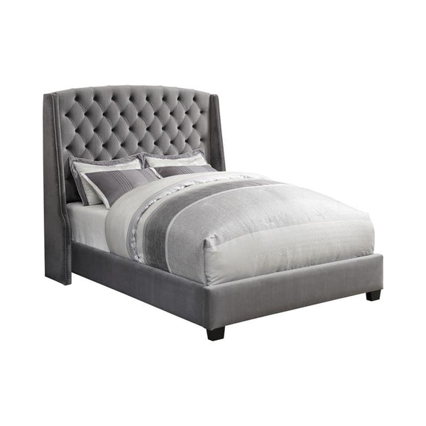 Pissarro Upholstered Eastern King Wingback Bed Grey - 300515KE